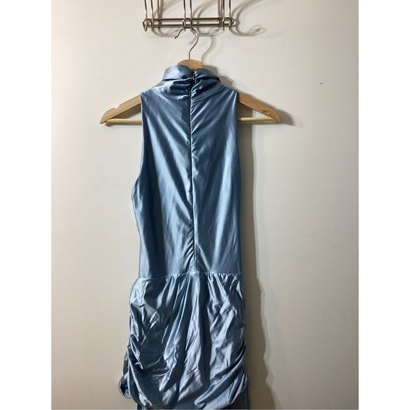 Delfi Collective Roya saphire blue Ruched Twisted  Satin Maxi Dress - Picture 11 of 14